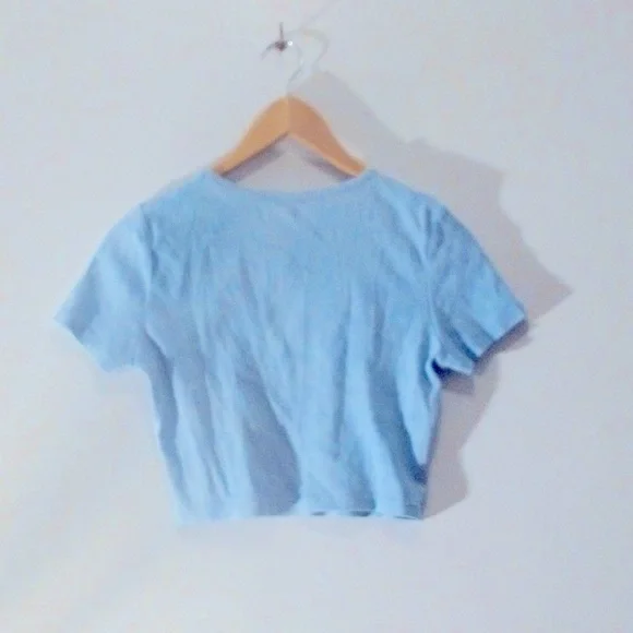 PLAYBOY Baby Blue Bunny Graphic Babydoll Crop Top T-Shirt fits XS and S - Picture 2 of 6